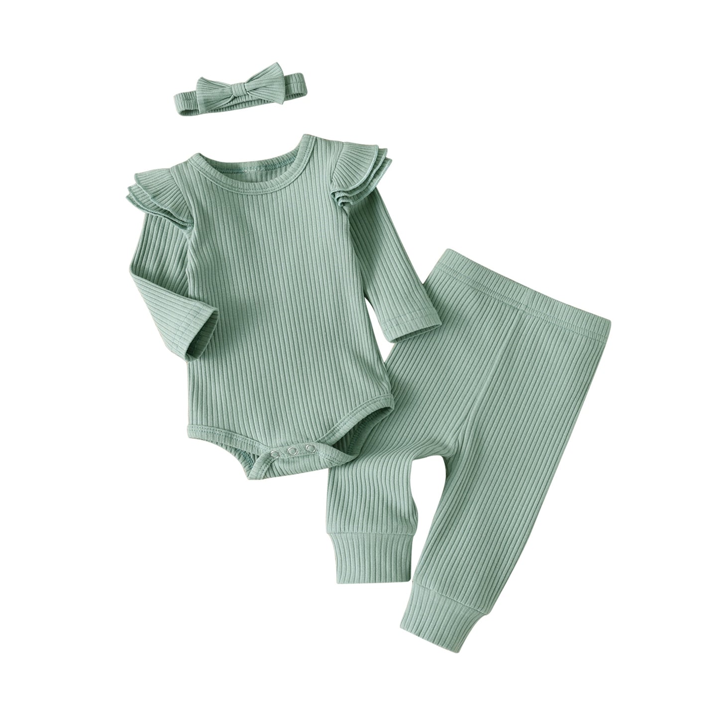 Ribbed Set Ruffles Clothing Set