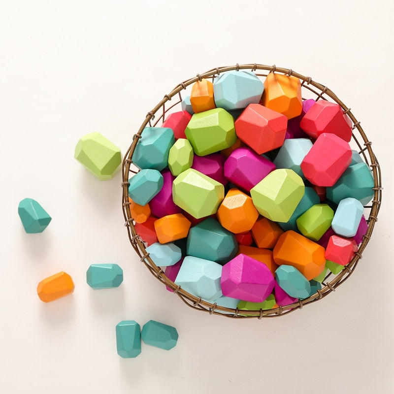 Wooden Rainbow Stones Building Blocks