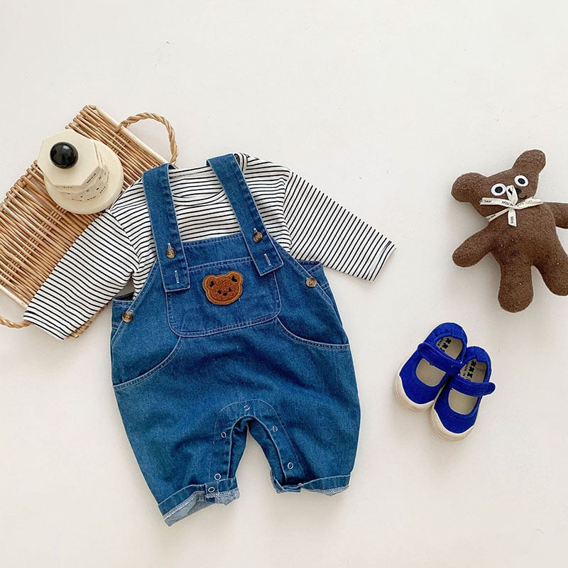 Childrens Denim Bear Dungarees