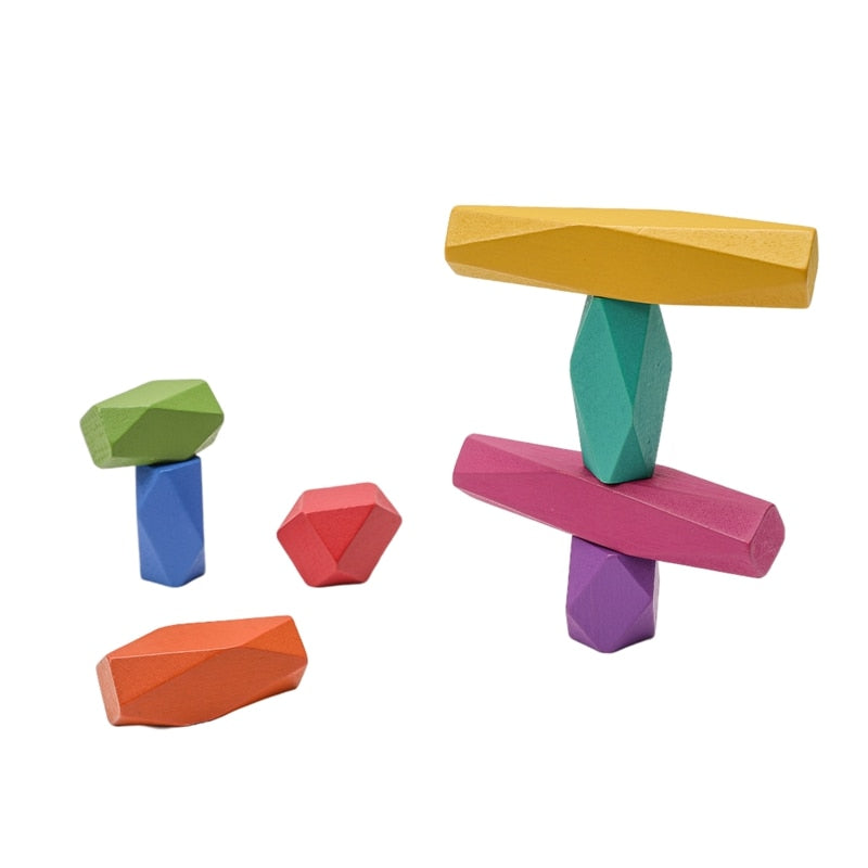 Wooden Rainbow Stones Building Blocks