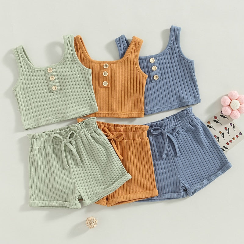 Girls Ribbed Vest and Shorts Set