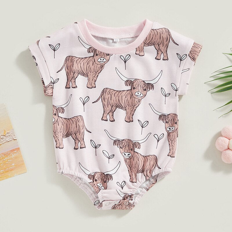 Highland cow baby romper